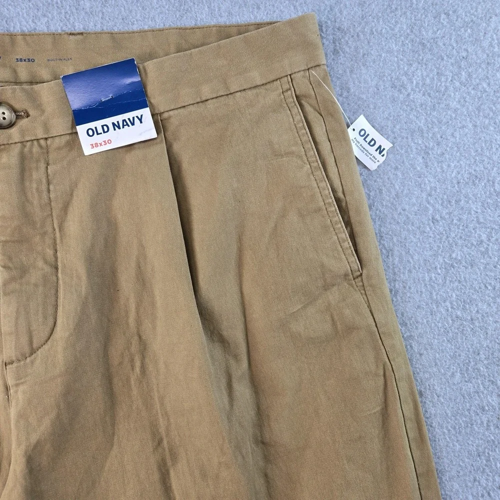 Old Navy Pants Mens 38x30 Beige Chino Relaxed Cotton‎ Spandex Pleated Pockets